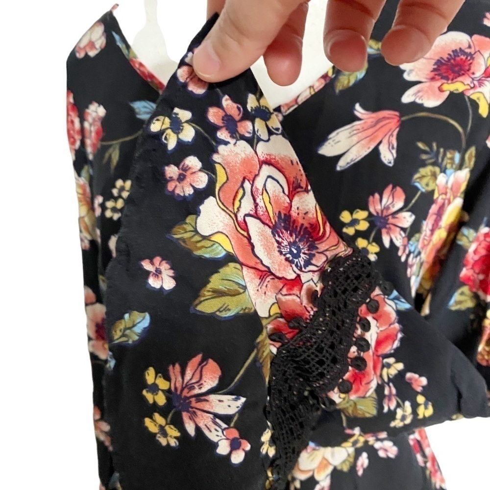 XHILARATION Black Floral Long Sleeve Mini Dress - Picture 6 of 16